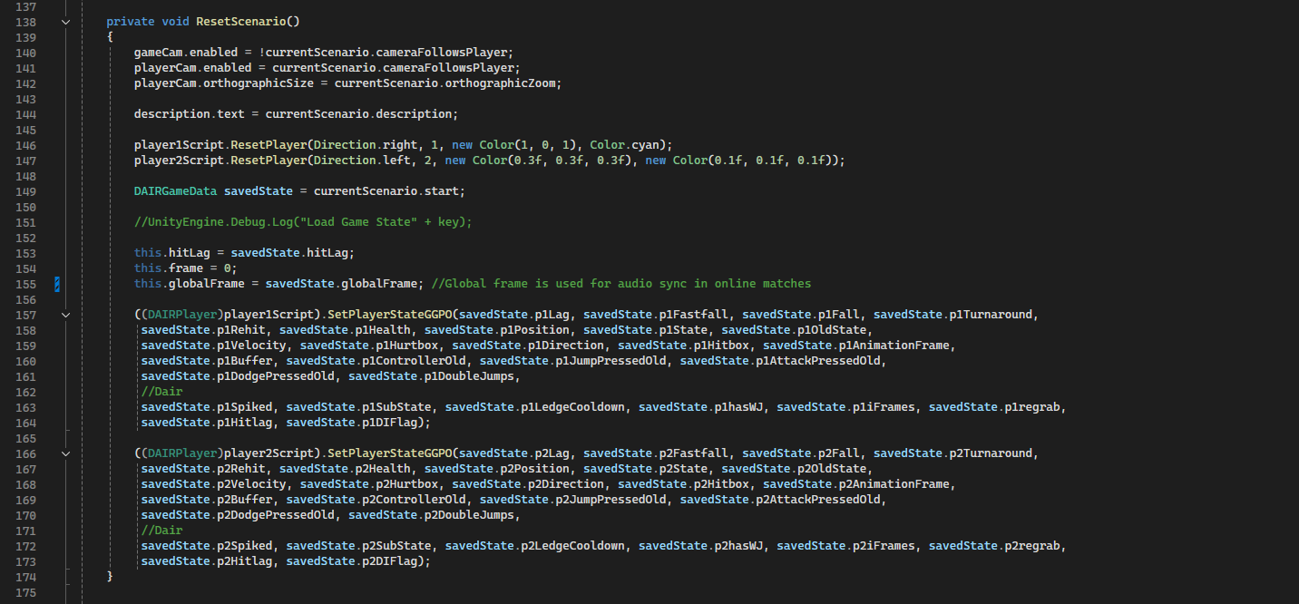 A code snippet showing the reset function for the movelist.