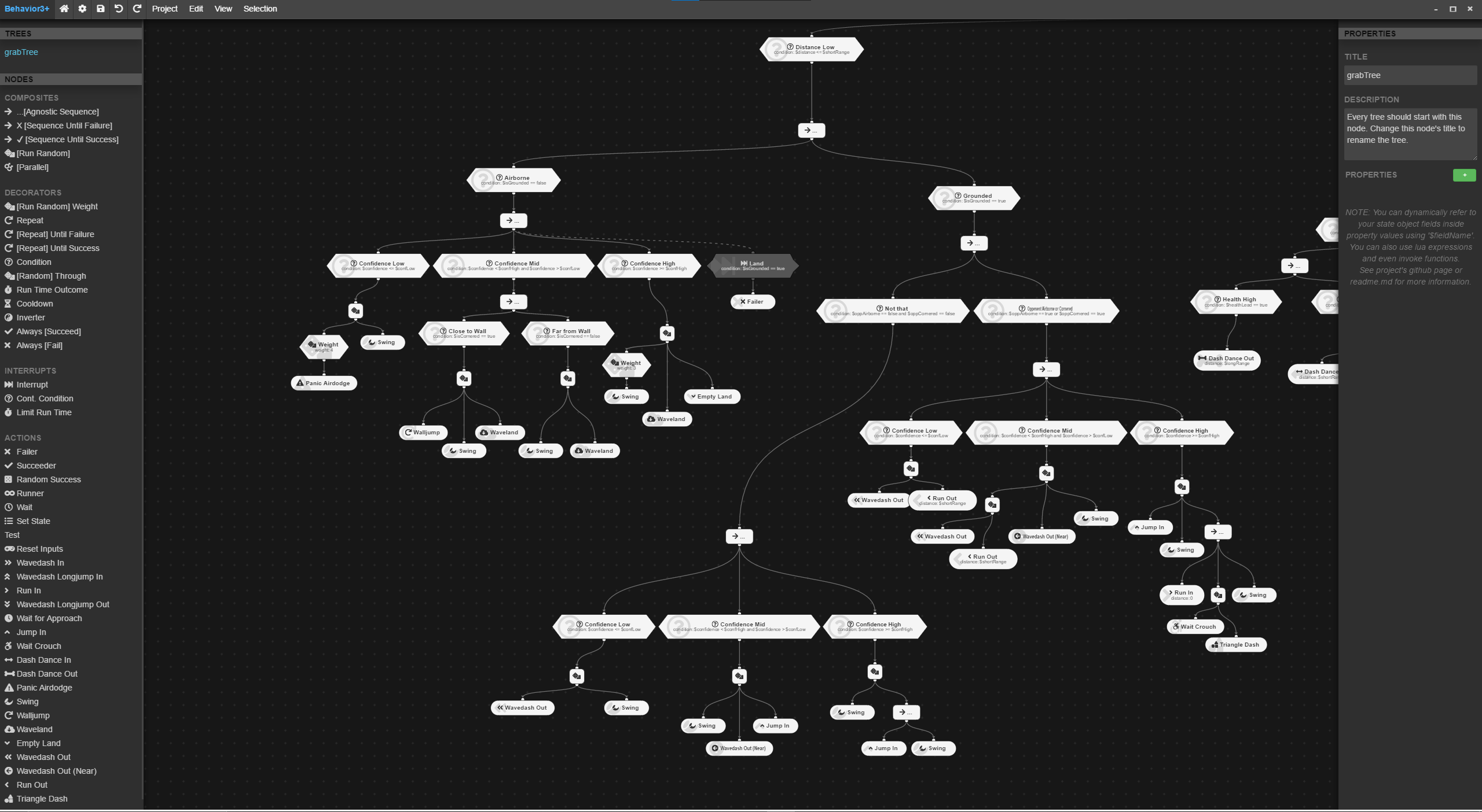 The actual behavior tree, in a custom editor that exports Lua code.