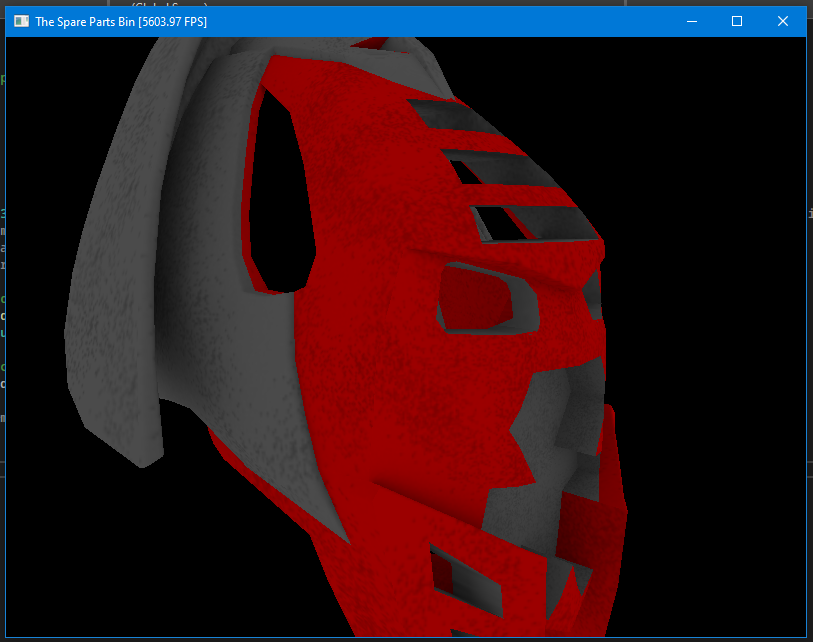 A 3d Model of a BIONICLE mask being rendered in a window.